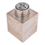 An Arts & Craft silver and enamel tea caddy, maker Liberty & Co, Birmingham,