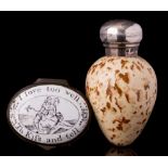 A Victorian silver mounted ceramic 'bird's egg' scent bottle and an enamel patch box: the first