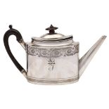 A George III silver teapot, maker Robert Jones II, London, 1797: crested and initialled,