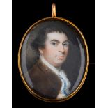 English School early 18th Century- A miniature portrait of a gentleman,