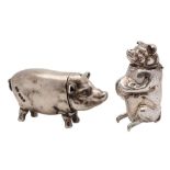 An Elizabeth II silver novelty vesta case, maker David A Bowles, London, 1998: in the form of a pig,