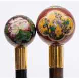 WITHDRAWN A Chinese hardwood walking stick with cloisonne enamel pommel: decorated with