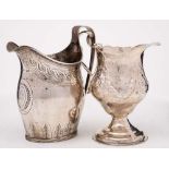 A silver cream jug, maker R?, marks worn: monogrammed, with engraved foliate decoration,