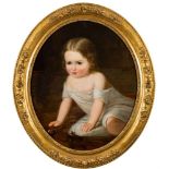 Attributed to Henry Tamworth Wells [1828-1903]- Young child at play,:- oil on canvas oval,