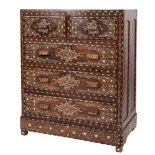 An Indian hardwood, ivory and ebony marquetry rectangular chest:,