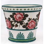 A Wemyss Stuart pottery flower pot: decorated with swags of pink cabbage roses above an anthemion