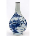 A Japanese Arita dish and a bottle vase: the dish painted with panels of cranes, bamboo,