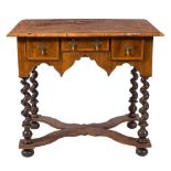 A walnut and cross and feather banded side table in the William and Mary taste:,