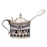 A Victorian oval silver mustard pot and cover, maker George Nathan & Ridley Hayes, Chester,