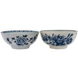 A Liverpool [Philip Christian] blue and white bowl and a Worcester bowl: the first painted with a