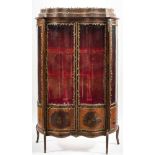 A French stained beech, decorated and gilt metal mounted vitrine:,