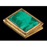 A 19th Century gold and malachite vinaigrette: approximately 26mm long x 20mm wide,