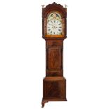 A mahogany moonphase longcase clock: the eight-day duration movement striking the hours on a bell,