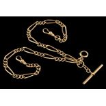 An 18ct gold curb-link watch chain: with bar and swivel attached, approximately 39gms gross weight.