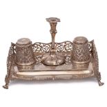 A Victorian silver galleried desk inkstand, maker Charles Thomas Fox & George Fox, London,