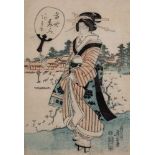 Keisai Eisen A Japanese woodblock print, Bijin in traditional costume: 35 x 24cm.