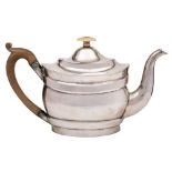 A 19th century Irish silver teapot, maker ON or JN, stamped Sterling: of plain oval outline,