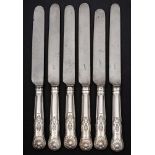 A set of six matched Victorian Kings pattern silver handled table knives,