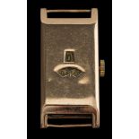 A gentleman's 9ct gold cased duo-dial rectangular wristwatch: with concealed hour and seconds dials,