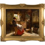 Attributed to Haynes King [1831-1904]- A quiet moment; a young woman seated, sewing, in an interior,