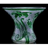 A Webb green and clear cameo glass vase: of waisted form with flared rim,