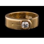An 18ct gold and diamond single-stone mourning ring: inset with a round old brilliant-cut diamond