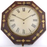 A 19th Century octagonal mahogany and inlaid wall timepiece: having an eight-day duration,