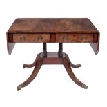 A Regency mahogany crossbanded and inlaid sofa table,: bordered with boxwood and ebony lines,