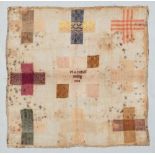 A George III period English darning sampler: worked in coloured silks of greens, reds,