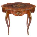 A Victorian walnut, marquetry and gilt metal mounted occasional table:,