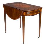 A George III sycamore veneered and inlaid oval Pembroke table:,