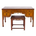 A Chinese gilt and red lacquer rectangular writing table:,