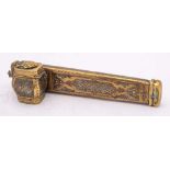 An Islamic silver and copper inlaid brass scribe's case [Qalamdan]: with integral inkwell,