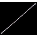 An 18ct white gold and diamond line tennis bracelet: with 53 circular brilliant-cut diamonds each