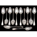 Twelve George III silver Old English pattern dessert spoons,