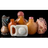 A mixed group of Chinese hardstone and other small works of art: including an agate snuff bottle,