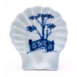 A Lund's Bristol/early Worcester blue and white shell pickle dish: of scallop shell form,