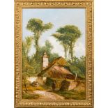 William Williams of Plymouth [1808-1895]- Figures outside a thatched cottage,:- signed,