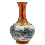 A Chinese porcelain vase: of globular form with raised flaring neck,