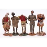 A collection of five Indian plaster and polychrome decorated educational figures: each figure