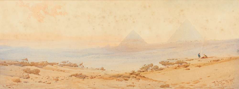 Augustus Osbourne Lamplough [1877-1930]- The Pyramids from The Desert,:- signed and inscribed,
