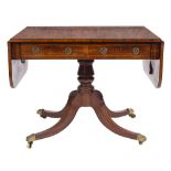 A Regency mahogany and inlaid sofa table:, bordered with boxwood and ebony lines,