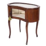 An Edwardian mahogany and inlaid bijouterie display table:, of kidney shaped outline,