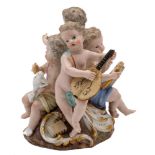 A Meissen porcelain group: allegorical of the Arts modelled with four scantily clad putti playing