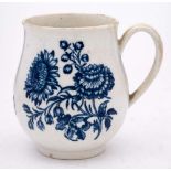 A First Period Worcester blue and white bell-shaped mug: transfer printed with 'The Natural Sprays