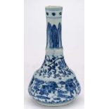 A Chinese porcelain vase: of mallet shaped form painted in blue with five horses in a landscape