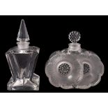 A Lalique scent bottle and one other: the former 'Duex Fleurs' moulded in frosted and clear glass,