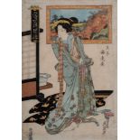 Keisai Eisen A Japanese woodblock print, Courtesan From the House of Ebiya: 36 x 25cm.