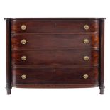 A Regency mahogany bow fronted chest:, the top with a reeded edge,