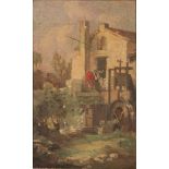Manner of Canaletto, early 19th Century- Figure by an overshot mill,:- oil on panel, 21 x 13cm.